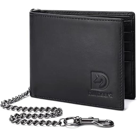 Chain Wallets for Men, RFID Blocking Genuine Leather Bifold Wallet - Picture 8 of 8